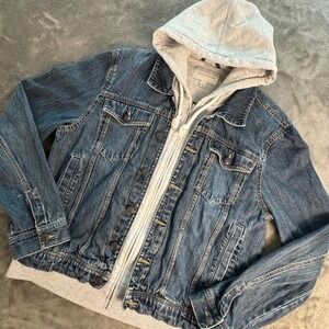 Sun Stone Denim Jacket Hoodie Jean Jacket Detachable Hood Mens XL